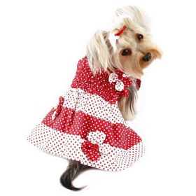 Red & White Polka Dots Sundress with Contrasting Flowers (Color: Red/White, size: L)