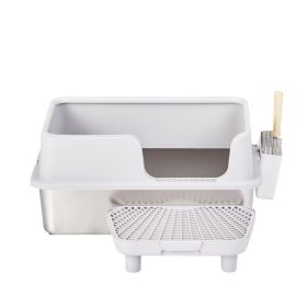 61x40x33CM, Litter Box, Stainless Steel And Plastic, Upper And Lower Snap Type, With Litter Spatula, Foot Pad - Grey (Option: Cat litter box)