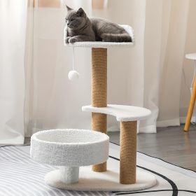 Multi-layer Cat Tree Indoor Cat Furniture With Scratching Post And Interactive Ball Toy Great Value Pet Consumption Tree (Color: White)