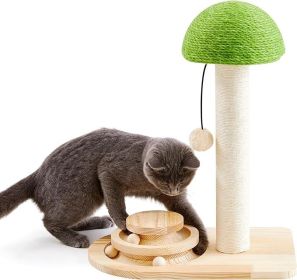 Mushroom Sisal Rope 2 In 1 Wooden Interactive Ball Track Ball Cat Scratching Post Cat Scratching Board (Option: Wood)