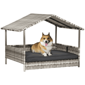 The Rattan Dog House Outdoor With Canopy Is Suitable For Small And Medium-sized Dogs (Option: PE rattan iron)