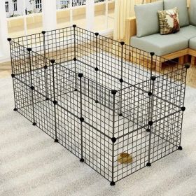 Pet Playpen, Small Animal Cage Indoor Portable Metal Wire Yard Fence For Small Animals, Guinea Pigs, Rabbits Kennel Crate Fence Tent Black 24pcs (Color: Black)